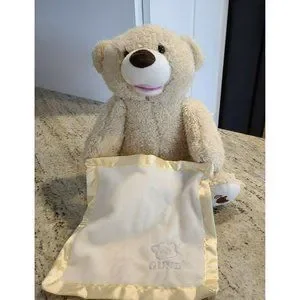 Gund Toys Baby Gund Peek A Boo Bear Satin Trim Blanket Battery